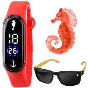 Relógio Prova Dagua Infantil Digital + Oculos Proteção Uv Menino Resistente Qualidade Premium Verão