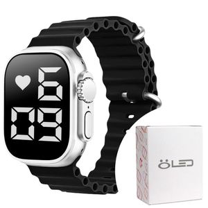 Relógio Digital Feminino Ultra Aço Inox Silicone Led + Caixa Preto Original Garantia Prata Presente