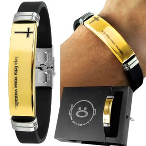Pulseira Masculina Dourada Placa Pai Nosso Banhada Ouro + Caixa Casual Presente Qualidade Premium