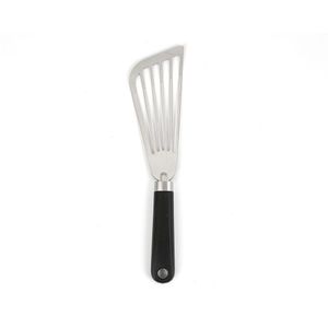 Espátula Vazada Flexível Chapeiro Em Inox Cabo Preto 18cm