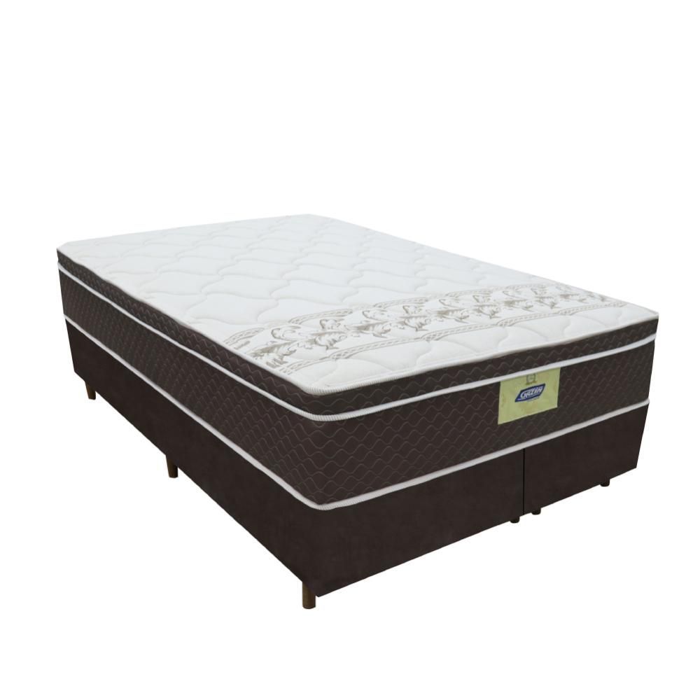 Cama Box Casal King Colchão Molas Ensacadas Euro Top Rubi Gazin 193x203x70cm Marrom/Branco