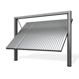 Portão De Aço Galvanizado Contrapeso Com Painel Chapa Frisada 220cmx240cmx8,7cm Cinza
