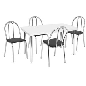Conjunto Sala De Jantar Mesa Com 4 Cadeiras Cromado-branco-preto