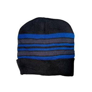 Touca Térmica Gorro De Inverno Listrado Com Forro Quentinha Preto E Azul