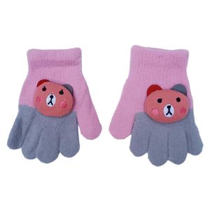 Luva Infantil Kids Térmica Para Inverno Bichinhos Divertida Rosa E Cinza