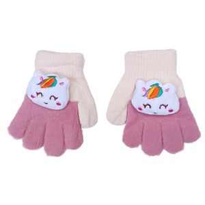 Luva Infantil Kids Térmica Para Inverno Bichinhos Divertida Bege E Rosa