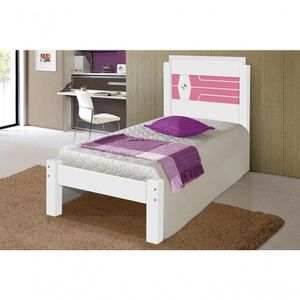 Cama Solteiro Lívia Branco-azul-rosa C- Colchão - Carmolar