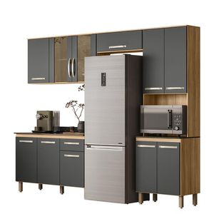 Armario De Cozinha Com Balcão Fit Com 11 Portas E 1 Gaveta Freijo-chumbo Freijo-chumbo
