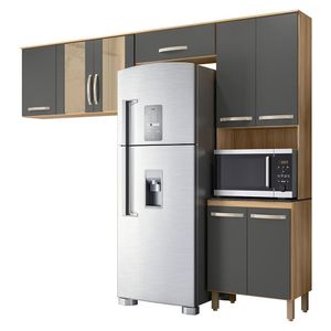 Armario De Cozinha Fit Com 8 Portas 261 Cm Freijo-chumbo Freijo-chumbo