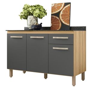 Balcão De Cozinha Fit Com 3 Portas E 1 Gaveta Freijo-chumbo Freijo-chumbo