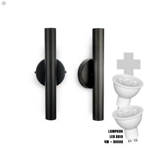 Kit 2 Arandela De Parede Slim Palito - Preto + Led Gu10