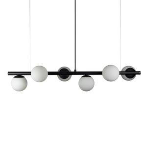 Lustre Pendente Figo Preto - 6 Globos Esfera De Vidro Branco