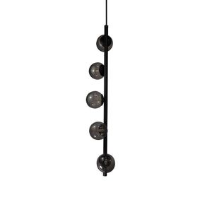 Lustre Vertical Figo Preto - 5 Globos Esfera De Vidro Fumê