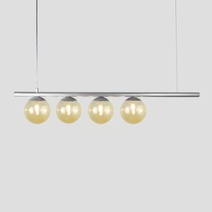 Lustre Pendente Figo Prata- 4 Globos Esfera De Vidro âmbar