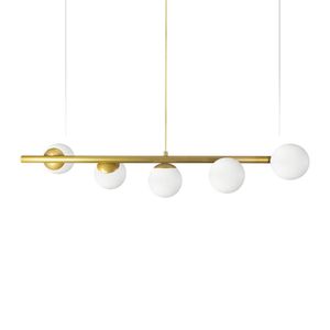 Lustre Pendente Figo Ouro - 5 Globos Esfera De Vidro Branco