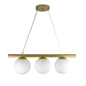 Lustre Pendente Figo Ouro - 3 Globos Esfera De Vidro Branco