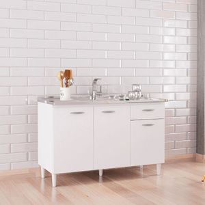 Balcão Poquema Para Cuba 3 Portas 1 Gaveta Branco