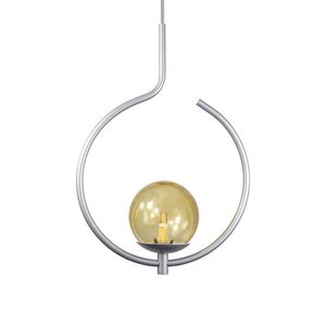 Pendente Lustre On Loop Prata Com Globo De Vidro âmbar