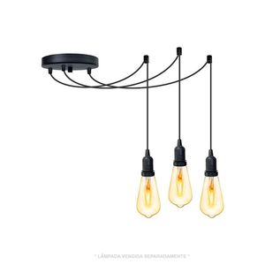 Lustre Aranha Com 3 Pendentes (2m Cabo Preto + Soquetes + Canopla)