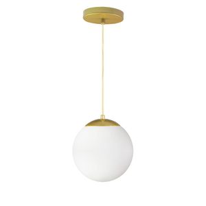 Pendente Globo Esfera De Vidro Branco Fosco 20cm - Ouro