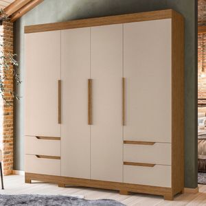 Guarda-roupa Casal 4 Portas 4 Gavetas Vivacce Jatobá-fendi Metallic
