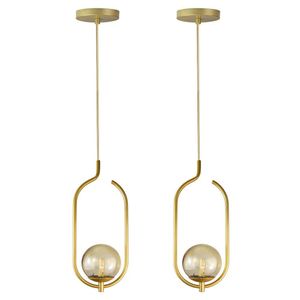 Kit 2 Pendentes Lustres On Clip Dourado Globo De Vidro âmbar