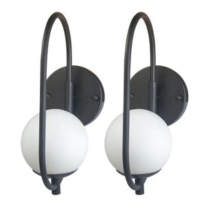Kit 2 Arandela Parede Online Preto Globo De Vidro Branco