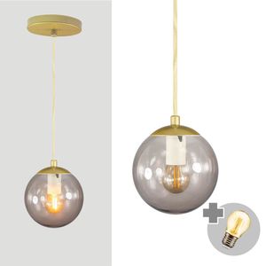Pendente Ouro C/ Globo De Vidro Fume De 14cm + Led 2w