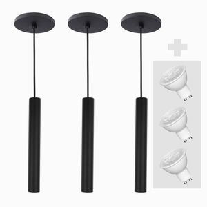 Kit 3 Pendente Tubo Palito 30cm - Preto + Lampada Led 4w
