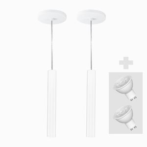 Kit 2 Pendente Tubo Palito 30cm - Branco + Lampada Led 4w