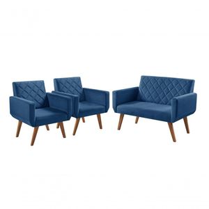Conjunto Anabelle 2 Poltronas De 1 Lugar 1 Poltrona 2 Lugares Braço Unidecor Azul Bic