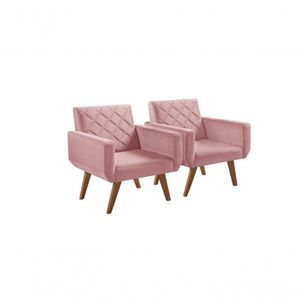 Kit 2 Poltronas 1 Lugar Braço Anabelle Unidecor Rosa