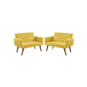 Kit 2 Poltronas 2 Lugares Braço Anabelle Unidecor Amarelo