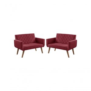 Kit 2 Poltronas 2 Lugares Braço Anabelle Unidecor Bordô