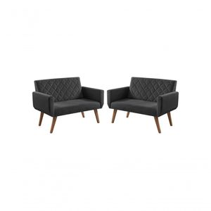 Kit 2 Poltronas 2 Lugares Braço Anabelle Unidecor Preto