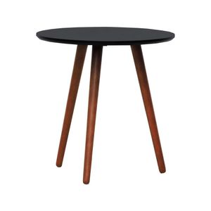 Mesa Lateral Tripé Tampo Mdf E Pés Madeira Eucalipto Maciço - Amêndoa Preto