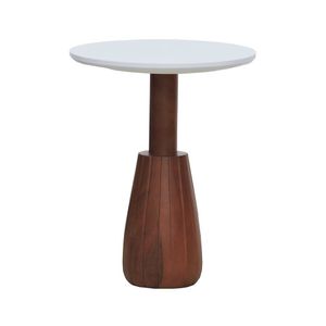 Mesa Lateral Torneada Tampo Redondo ø42 Amêndoa-branco