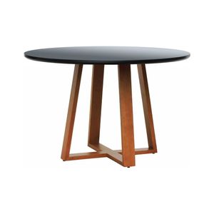 Mesa De Jantar Tampo Com Vidro Madri Madeira Maciça - Amêndoa Tampo ø120 Preto-vidro Preto