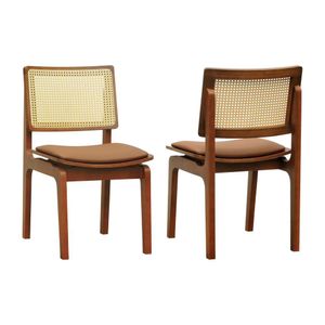 Kit 2 Cadeiras Gus Madeira Maciça Encosto Telinha Assento Anatômico - Amêndoa Estofado Corano Caramelo