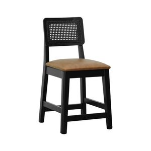 Banqueta Baixa-cadeira Gabi - Preto Assento Estofado Corano Marrom Mescla