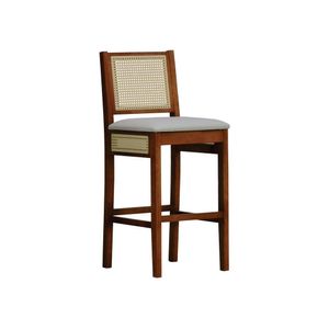 Banqueta Alta Bistrô Urban Lateral E Encosto Telinha Natural Assento Estofado - Amêndoa Corano Bege
