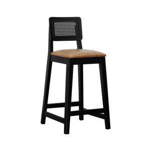 Banqueta Gabi Madeira Maciça Encosto C- Telinha C- 68cm Altura - Preto Assento Estofado Corano Marrom Mescla