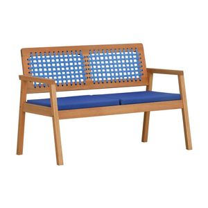 Sofá 2 Lugares-namoradeira Garden Madeira Maciça Assento Estofado Encosto Trançado Corda - Natural Acquablock Azul