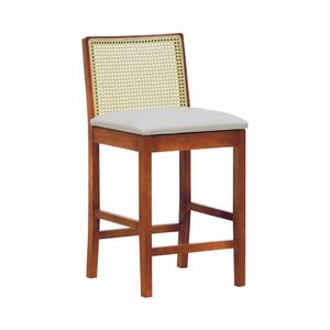 Banqueta Média Pérola Madeira Maciça Com Telinha C- 62cm Altura - Amêndoa Corano Bege