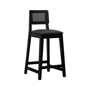 Banqueta Gabi Madeira Maciça Encosto C- Telinha C- 68cm Altura - Preto Assento Estofado Corano Preto