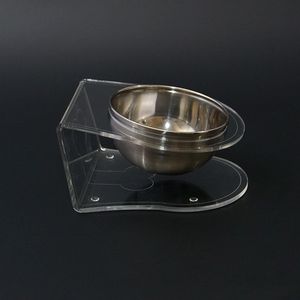 Comedouro Individual Para Pets Em Acrílico Incolor Com Tigela Em Inox