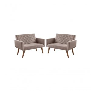 Kit 2 Poltronas 2 Lugares Braço Anabelle Unidecor Cappuccino