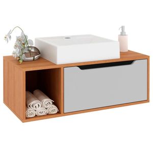Gabinete 1 Porta Com Cuba Para Banheiro Bn3600x44 Amendoa Branco Tecno Mobili Amendoa Branco