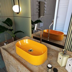 Kit Cuba Ov42 Laila Com Torneira Link 1062 E Válvula Metal Com Sifão E Flexível Amarelo