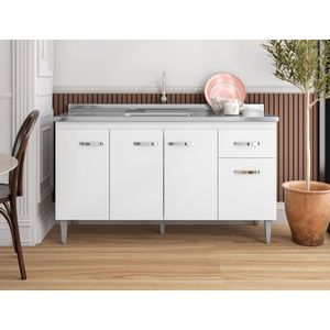 Balcão Armário Para Cozinha Com Tampo 150 Cm Gabriela Branco